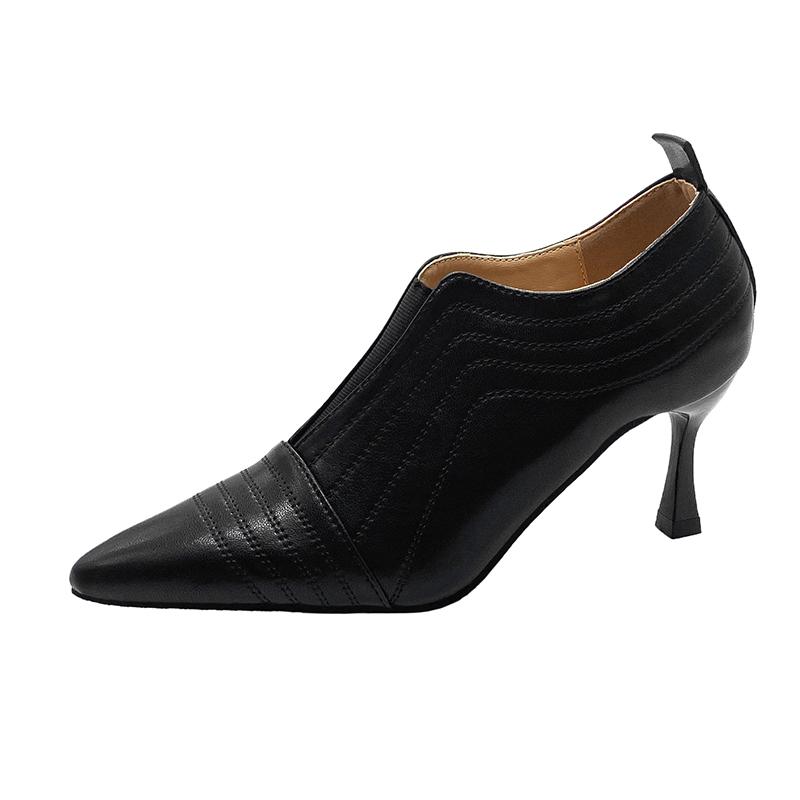 New Women's High Heels Bare Boots Pointed Toe Thin Heels Winter Shoes Black Elastic Band Booties Slip on Boots