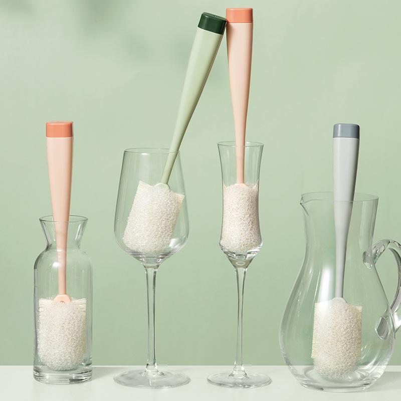 Removable Long-Handle Cup and Bottle Cleaning Brush with Replaceable Sponge