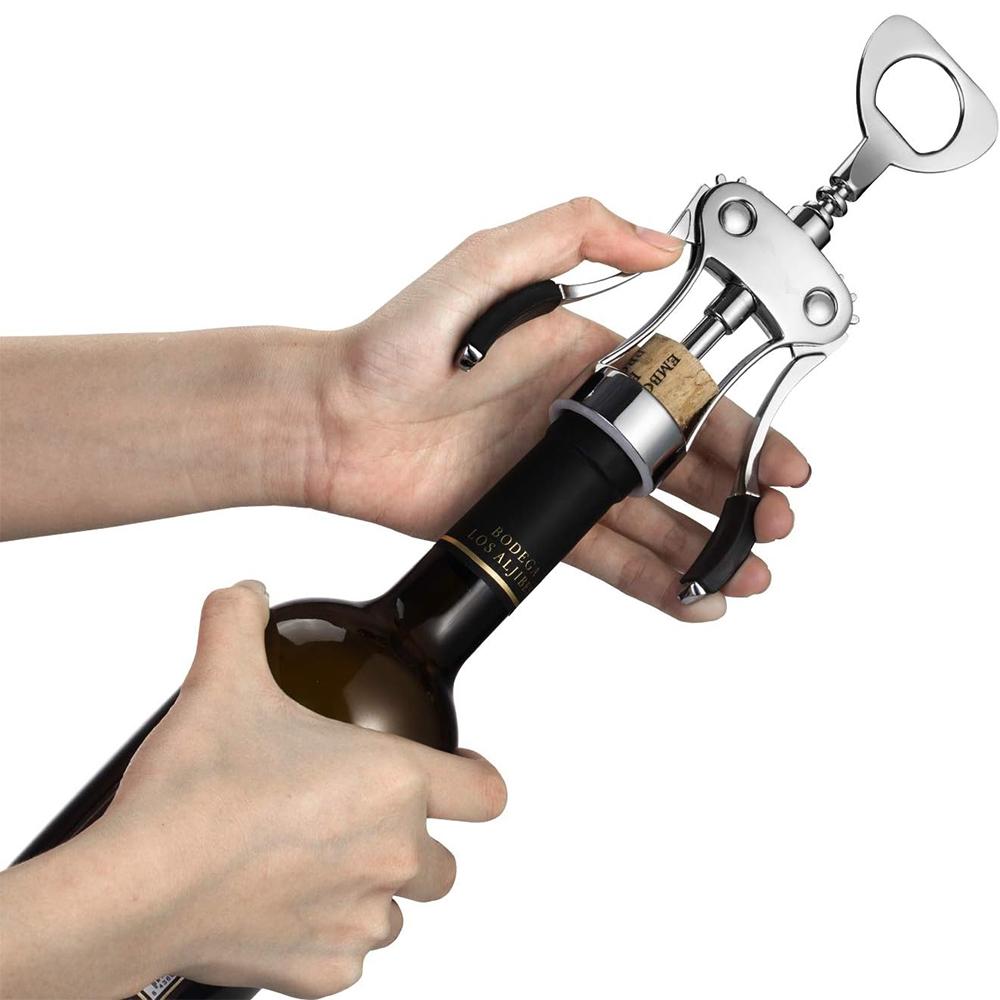 2 In 1 Wine Opener Zinc Alloy Premium Wing Corkscrew Wine Bottle Opener Beer Opener with Non-slip Wing Handle