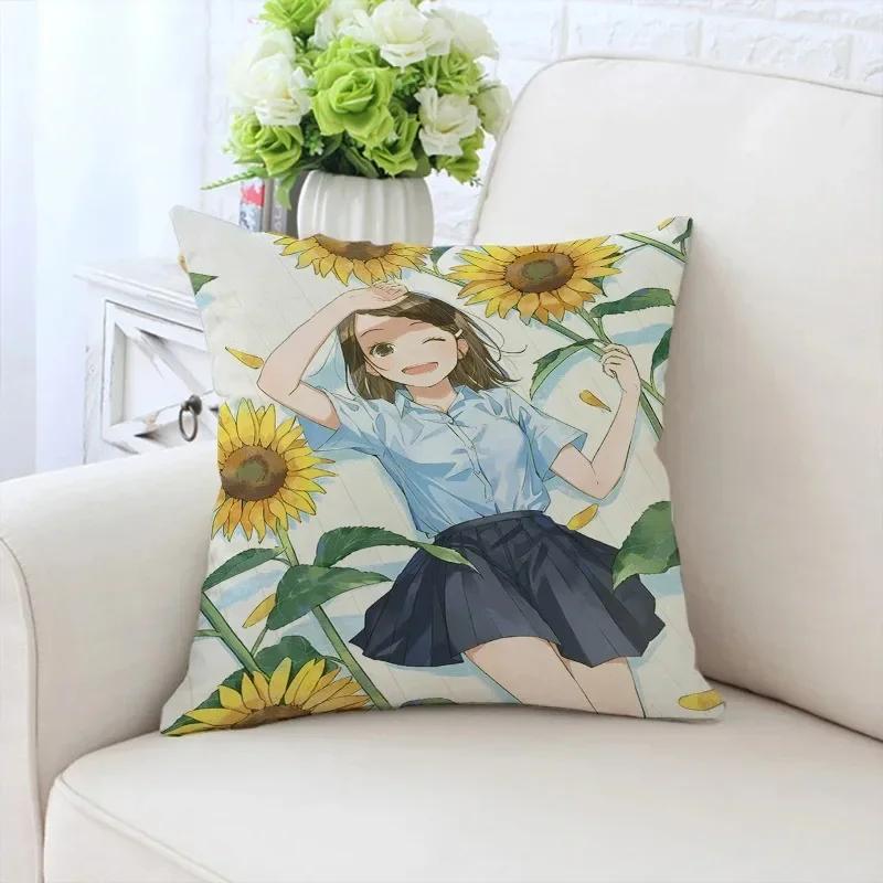 Față de pernă decorativă de lux pentru casă, pentru mașină, sufragerie, canapea, cu model Fata cu floarea-soarelui