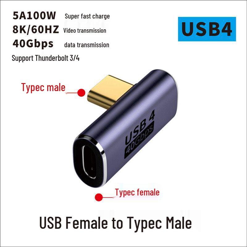 USB Type-C samec na samici 90° pravý úhel vertikální adaptér - kompatibilní s Thunderbolt 3