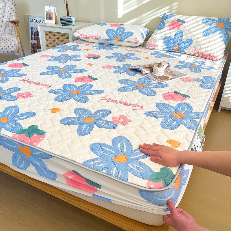 Latex-Schlafmatte für Mutter und Baby, dreiteilige Tagesdecke mit kühler, seidengepolsterter Latex-Matratzenschutzhülle