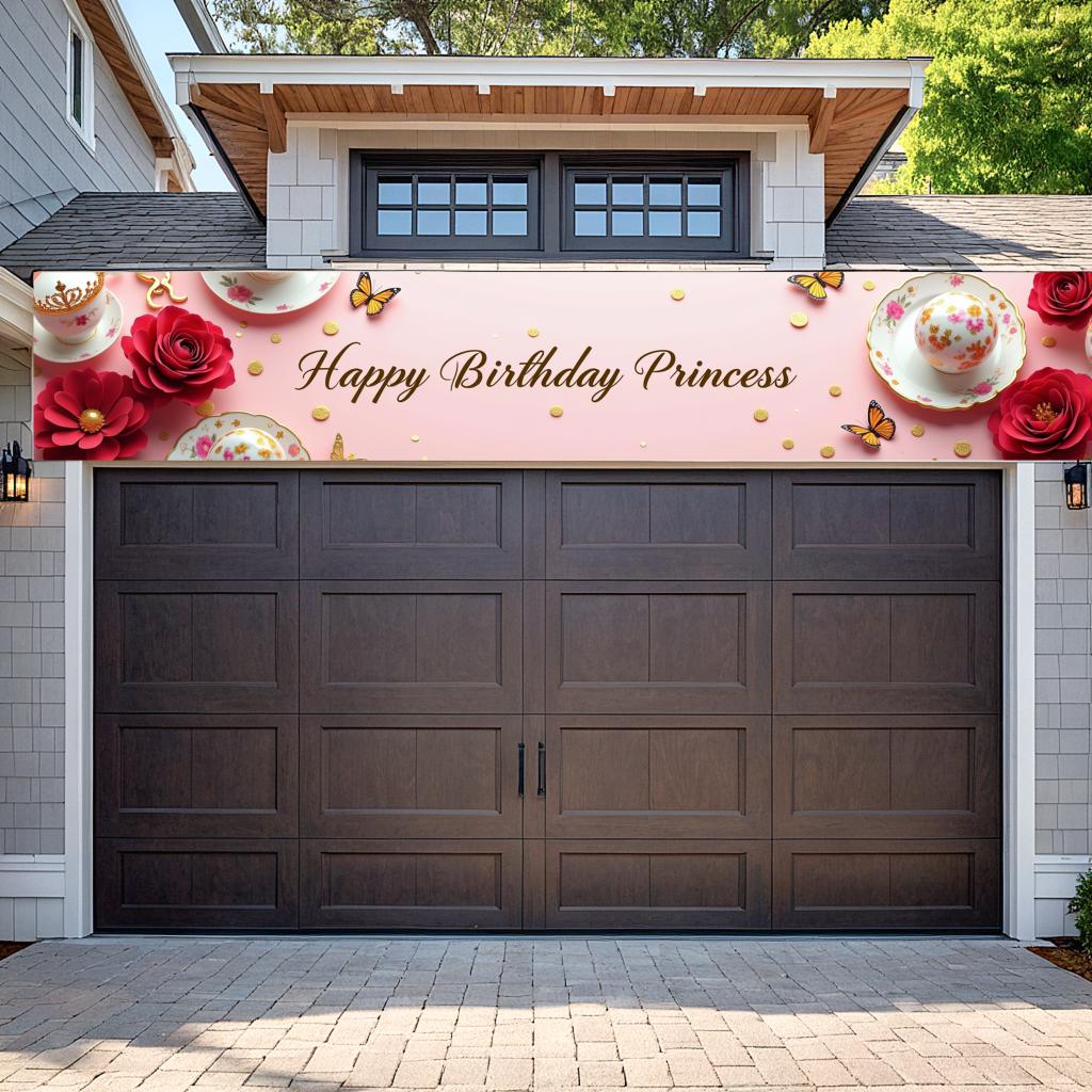 Outdoor Party Backdrop Princess Banner Customizable Event Background Girls Birthday Banner for Outdoor Celebrations