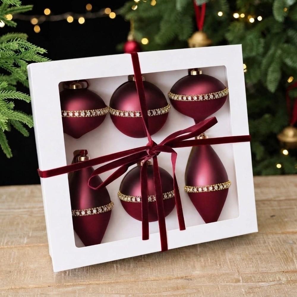 6PCS/SET Glitter Xmas Finial Ball Pendants Colorful Painting Christmas Tree Hangers New Year