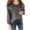 Fashion Women Casual  Striped Ladies Long  Sleeve Ruffles Loose Tops