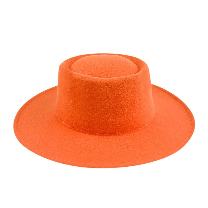British style solid color big brim flat top top top hat French fashion jazz flat top woolen hat autumn and winter felt hat