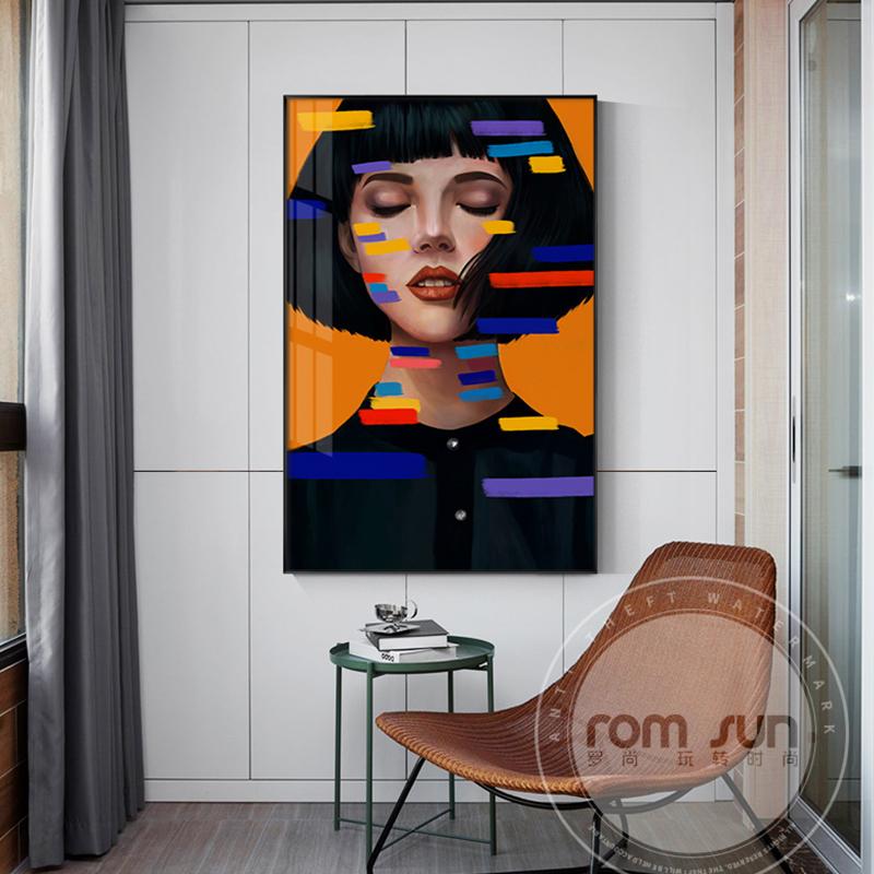 Bunte Frau Abstrakte Malerei Zeitgenössische Figur Kunst Porträt Poster Druck Wand Kunst Bilder Wohnzimmer Nordic Home Decor