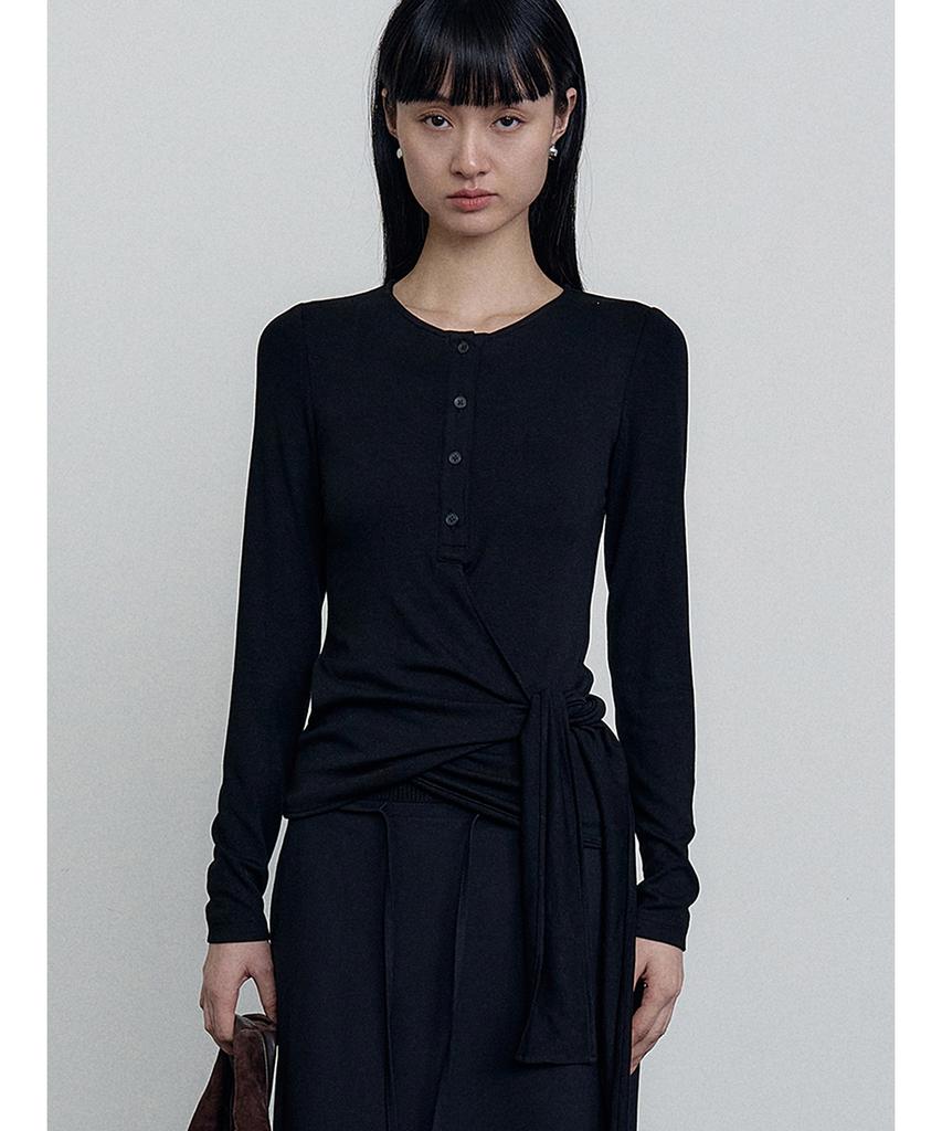 MAKE A TOAST Henley Neck Wrap T-Shirt Black Mbefto007Bk