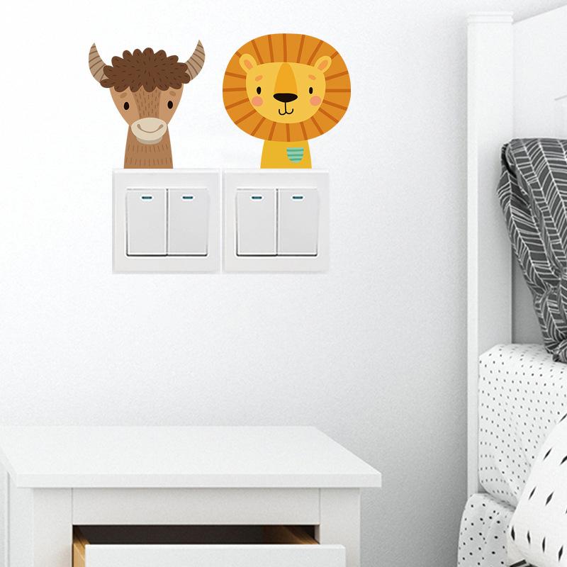 Cartoon Doodle Cow Lion Switch Plate Wall Sticker Removable Home Decor