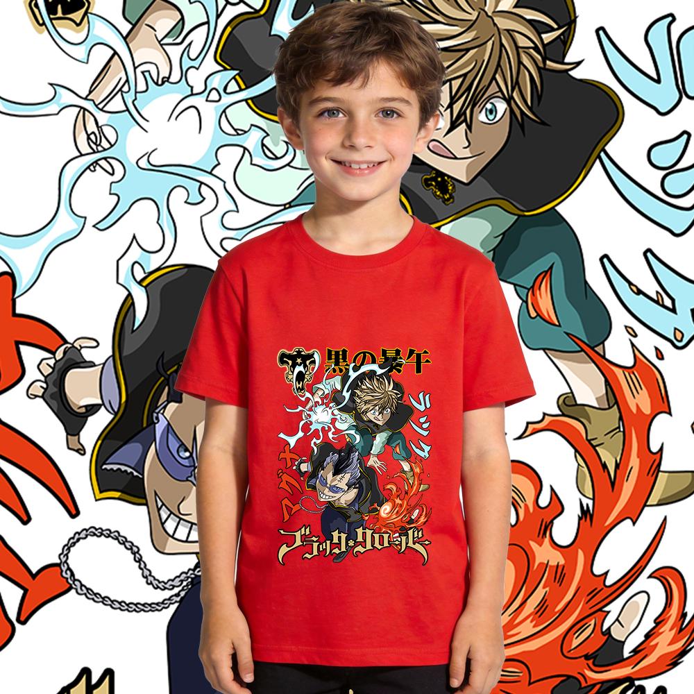 Black Clover Luck x Magna Anime Print Cotton T Shirt Boys Girls Casual Soft Breathable Kids Clothing