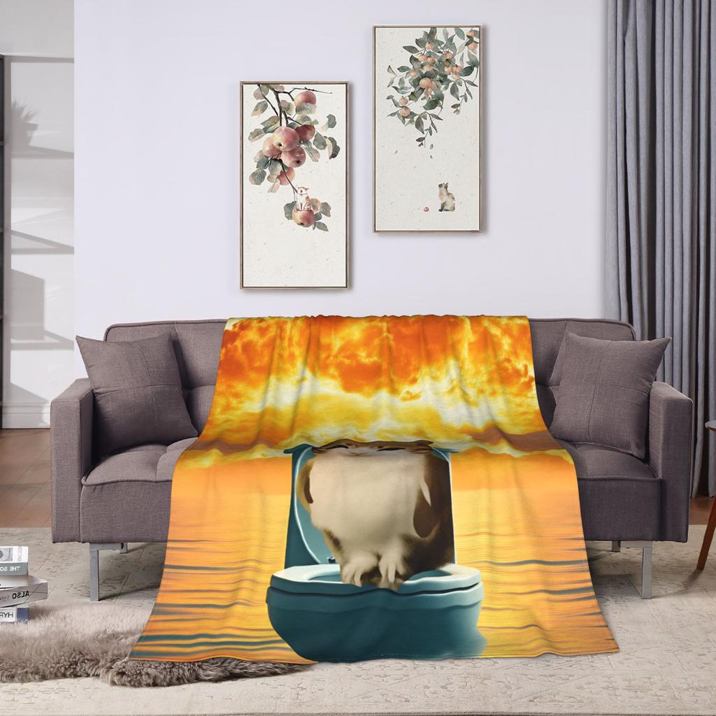 Explosion Toilet Meowl Cat Warm Soft Blanket Novelty Plane Travel Throw Blanket Couch Bed Flannel Bedspread Sofa Bed Cover