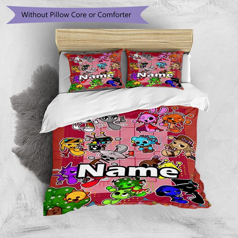 3pcs Duvet Cover Set (1*Duvet Cover + 2*Pillowcase, Without Core), Custom Name Sprunki Game Pattern Bedding Set, Home Bedroom Decor Gift
