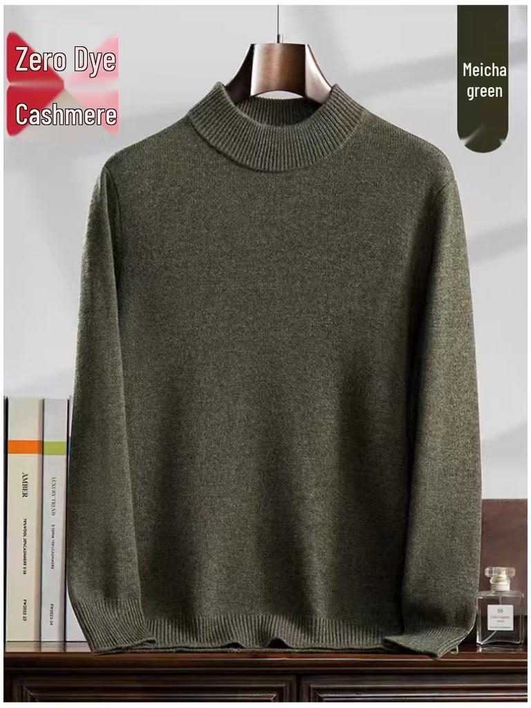 Men's Cashmere High Neck Sweater - Warm Base Layer for Autumn & Winter, Business Casual, Double Strand, Classic Design.