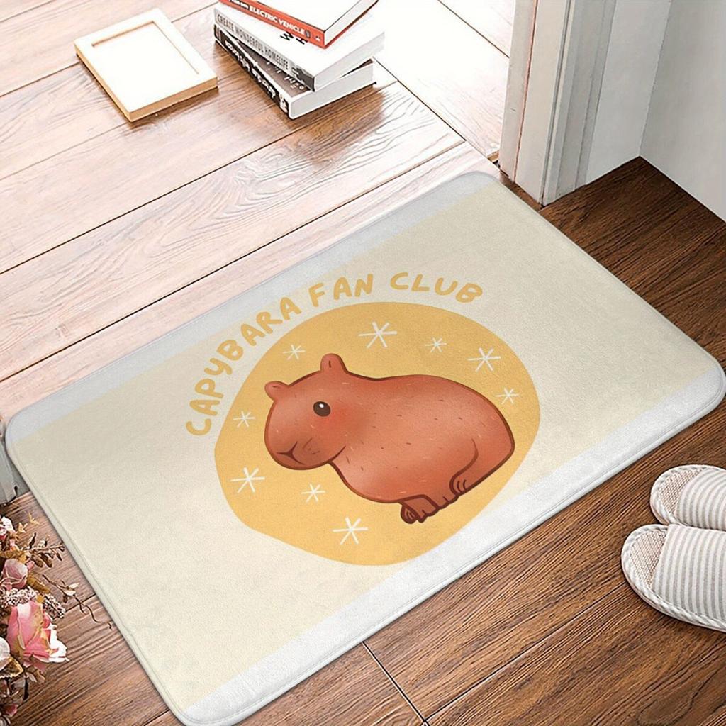 Cute Capybara-Themed Non-Slip Bathroom Mat - Soft, Machine-Washable Polyester Rug for Home Decor, Perfect for Bedroom & Entryway