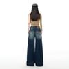 Spring Summer Dark Blue Vintage Cuffed Niche High Waist Fashion Wide Leg Denim Pants For Women Casual Pants Oversize Denim Trousers