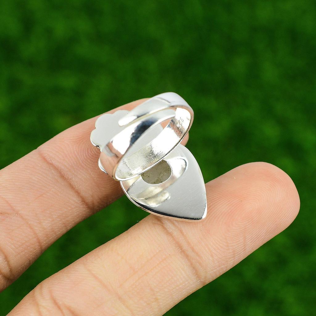 Bague Ajustable Fleur Déclaration Pierre de Lune Arc-en-Ciel Naturelle Argent 925