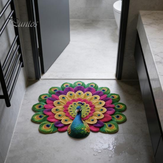 High-density Woven Mat Floor 3D Peacock Print Soft Non-Slip Decorative Rug Colorful Home Living Room Bedroom Doorway Easy Clean Carpet Artistic