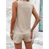 Dwuczęściowy Zestaw, Lekko Elastyczny Materiał Top z Dekoltem w Serek z Imitacją Guzików, Top Bez Rękawów i Szorty, Casual Wakacyjny.