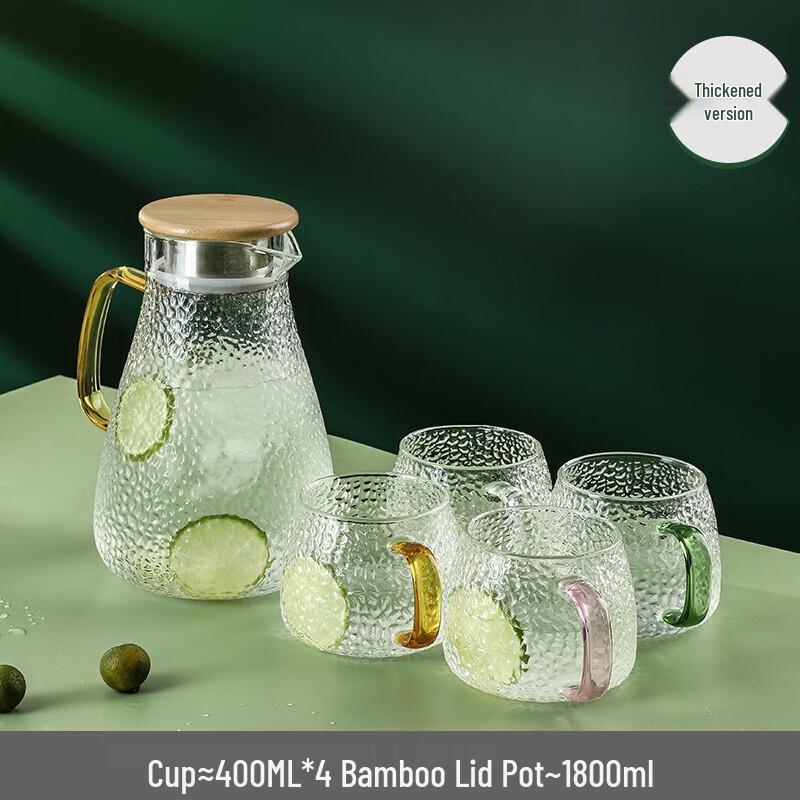 Hammered Borosilicate Glass Pitcher & Colorful Cup Set