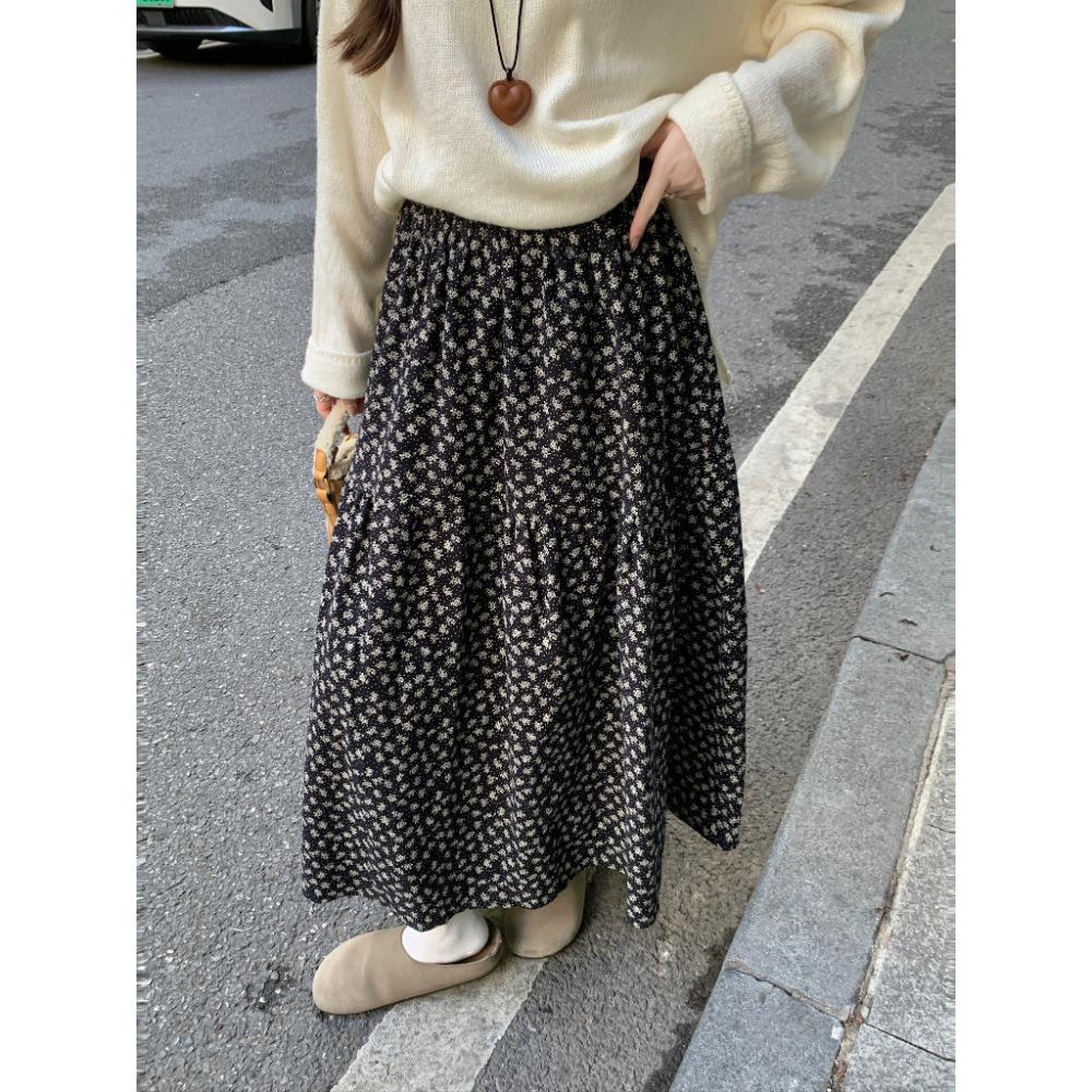 Korean Floral A-Line High-Waisted Skirt for Women