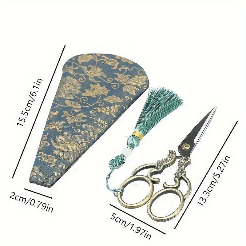 Vintage Kupferbeschichtete Edelstahl-Schere - Beidhändig, Ideal für Garn, Stickerei & Näharbeiten, Etui mit Blumenmuster & Quaste