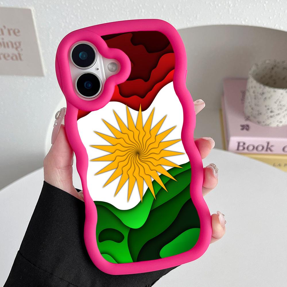 Kurdistan Flag Wavy Edge TPU Mobile Phone Case for iPhone 17 16 15 14 13 12 11 Air Pro Max Plus Colorful Cover