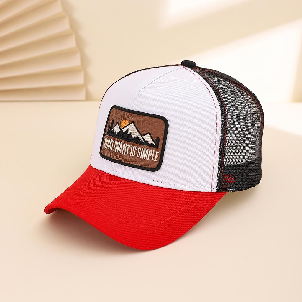 Fashionable Summer Hollow Out Mesh Baseball Cap with Embroidered Sunset Mountain Design, Outdoor Sun Protection Snapback Hat