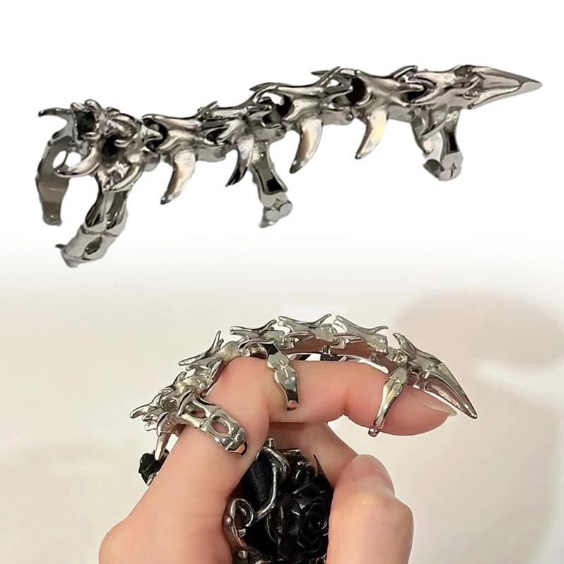 Gothic Dragons Bone Knuckle Ring Cosplay Rings Cyberpunk Unisex Alloy Silvery Adjustable Opening Jewelry Accessory Props Gifts