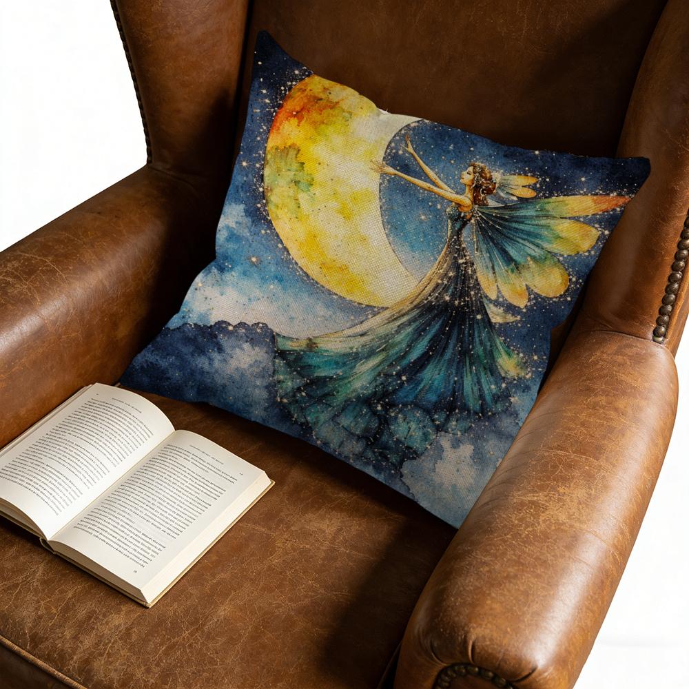 Decorative Throw Pillow Blue Fairy With Moon And Stars Print For Living Room Bedroom Window Seat Decor