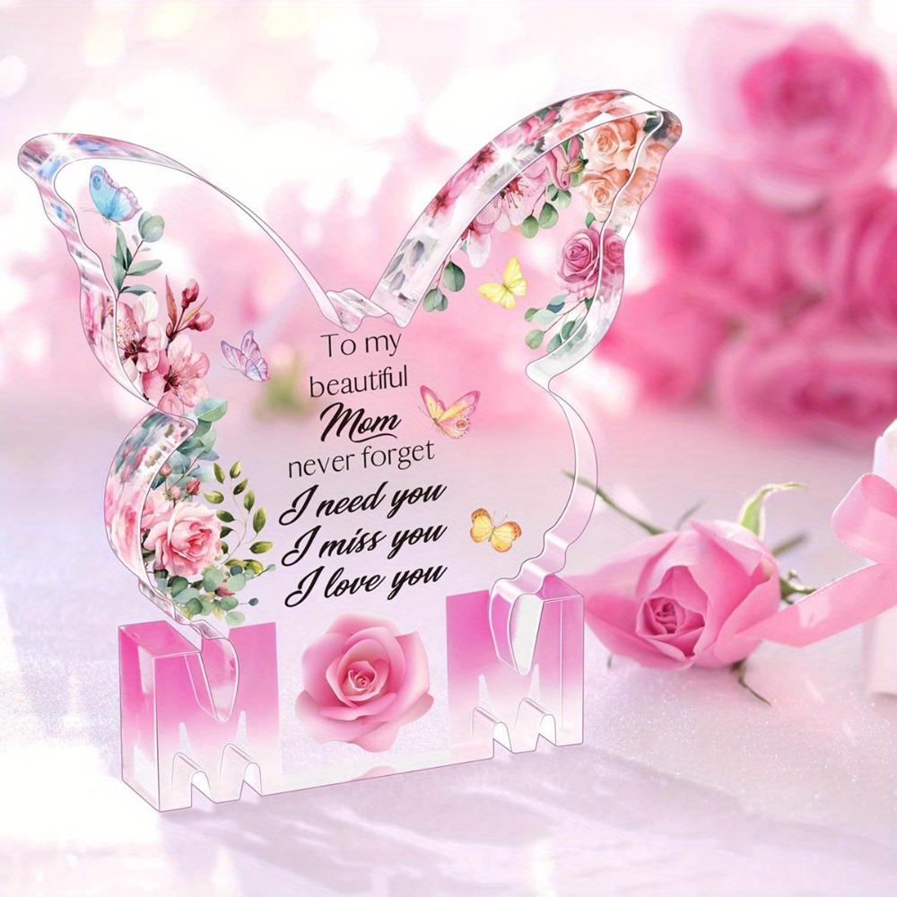 Mother's Day Butterfly-Shaped Acrylic Plaque with Floral Design & Heartfelt Message, Sentimental Gift for Mom, Mothers Day Decorations, Butterfly Mo