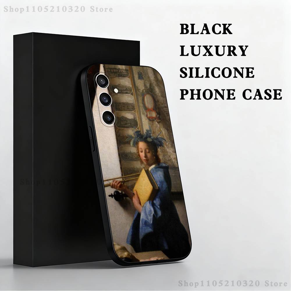 Girl Art V-Vermeer Painting Phone Case For Samsung S 25,24,23,22,30,21,10,9,Ultra,Plus,Lite,FE,4,5 G Black Soft Case