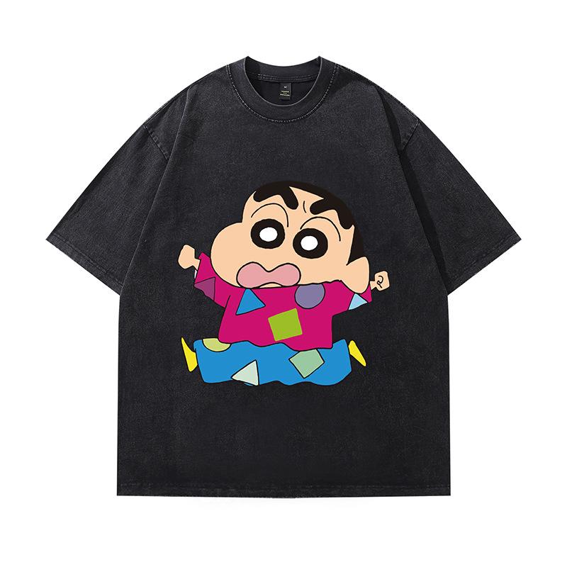 Tide Brand American Retro Fried Color Old Short-Sleeved T-Shirt Japanese Animation Printing Multi-Color Heavy Cotton Half-Sleeve