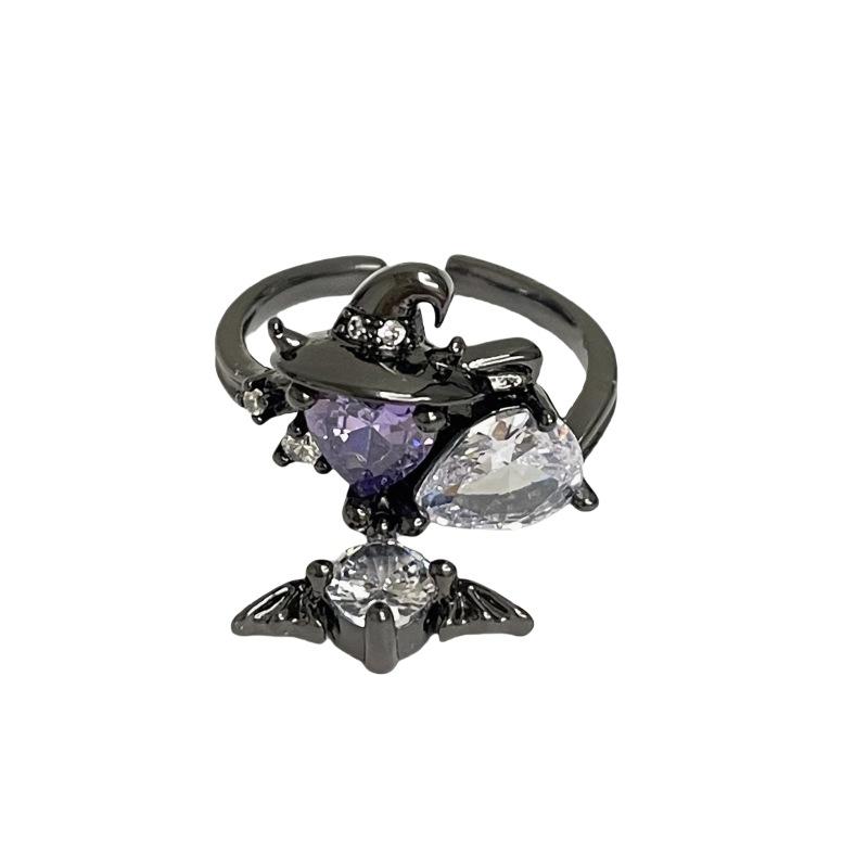 Dark Gothic Personality Raven Diamond Open Ring Personality Demon Wings Sweet Cool Love Thorns Accessories Female