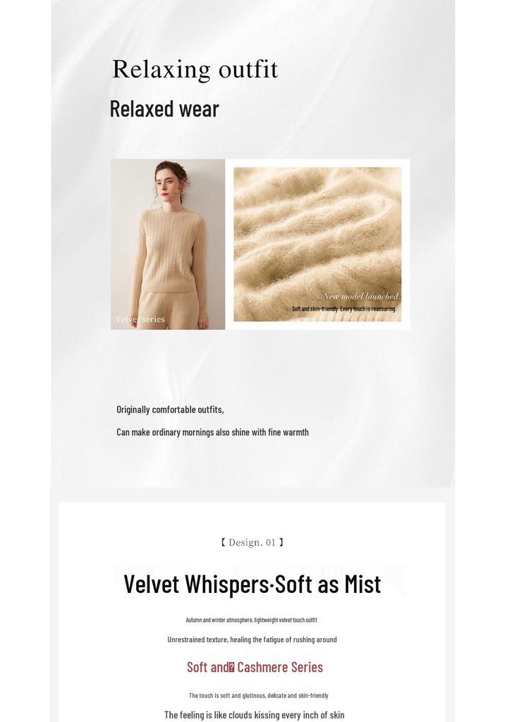 Autumn/Winter 2025 Women's Cashmere Cable Knit Sweater - Round Neck, Loose Fit, Slimming Style