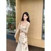 Summer Light Luxury Suspender Dress Women's Spring Waist and Thin Belly and Hip Long Dress Design Sense National Style Floral Skirt