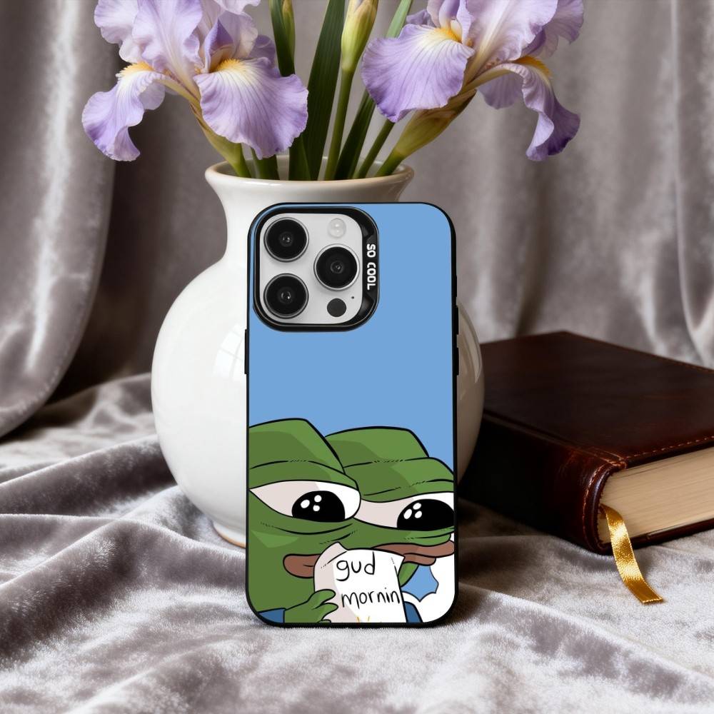 Lustige P-Pepe der F-Frosch Handyhülle Für iPhone17,16,15,14,13,12,11 Plus,Pro Max Schwarz Candy Silberbeschichtete Hülle