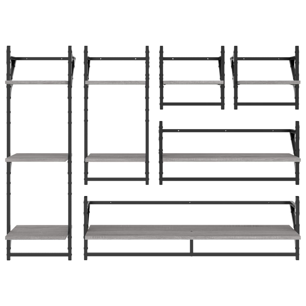 6 Piece Wall Shelf Set with Bars Grey Sonoma Particleboard