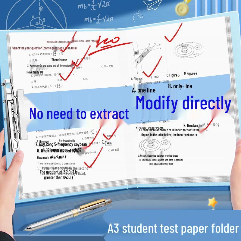Exam Organizer Folder: Student Test Paper Data Book with Clipboard Loose-leaf for Elementary and Middle School
