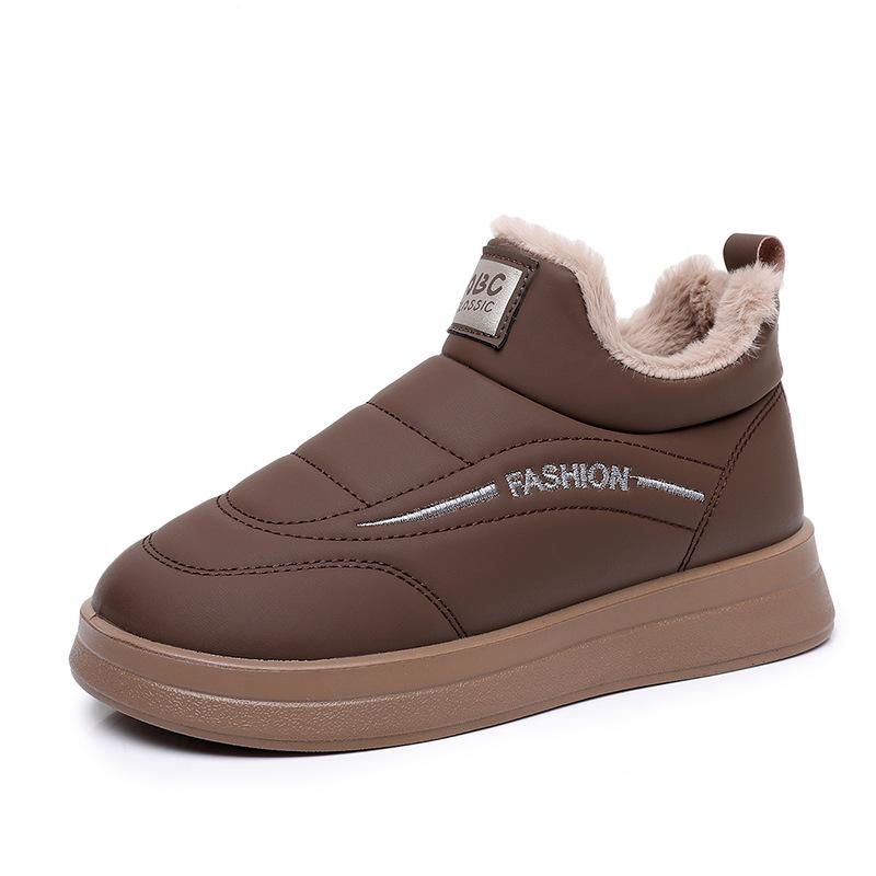 Women's Fuzzy Snow Boots Warm Ankle Boot With Fur Lined Faux Leather Anti-Slip Winter Shoes for Women Outdoor Chunky Platform Walking Short Booties