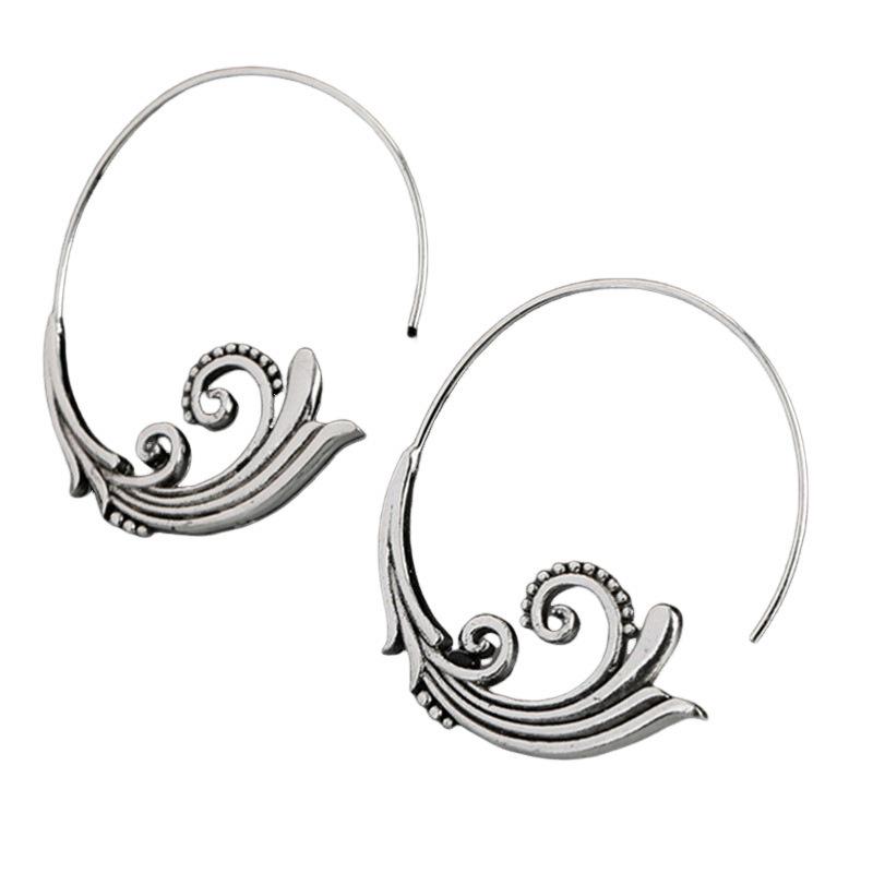 Retro Ethnic Silver Spiral Pattern Large Earrings for Women