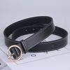 Womens Black Faux Leather Belt With Alloy Buckle Slim Adjustable Waistband Jeans Casual Outfits