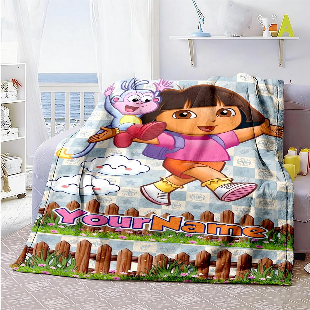 Dora Explorer Personalized Text Blanket Cozy Customizable Blanket Warmthful Decor for Couch Nap Bedding Chair Four Seasons Universal