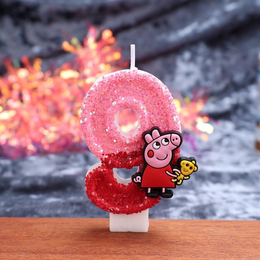 Number 0 Birthday Candle Decorative Cake Topper for Kids Baking Party Supplies Glittered Design with Character Attachment
