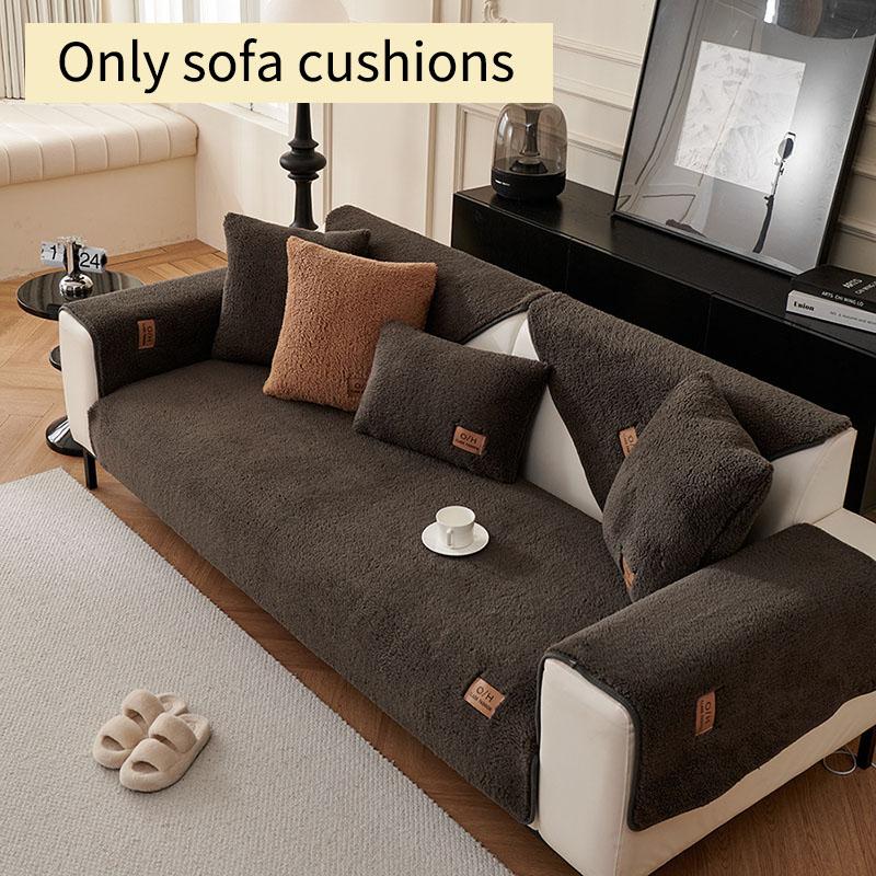 Lamb Wool Sofa Cover Plush Soft Warm Cushion Couch Protector Thicken Non-Slip Solid Color Slipcover for Living Room Decor Modern