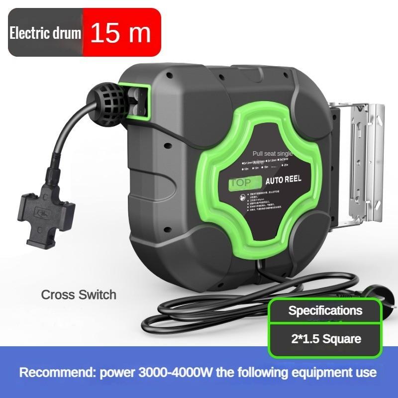 Wall Mounted Electric Drum Automatic Retractable Pipe Reel Standard All Copper Wire Socket Automotive Factory Maintenance Tool