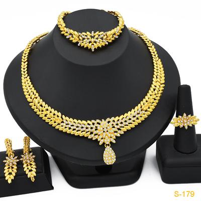 2026 Summer Dubai 24k Gold Bridal Jewelry Set Necklace Earrings Bracelet Ring Middle East Africa