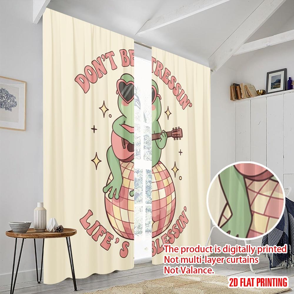 2pcs 2D Flat Printing Drapes Retro Frog Disco Ball Blessin 100% Polyester Fabric Without Electricity Festive Curtains for All
