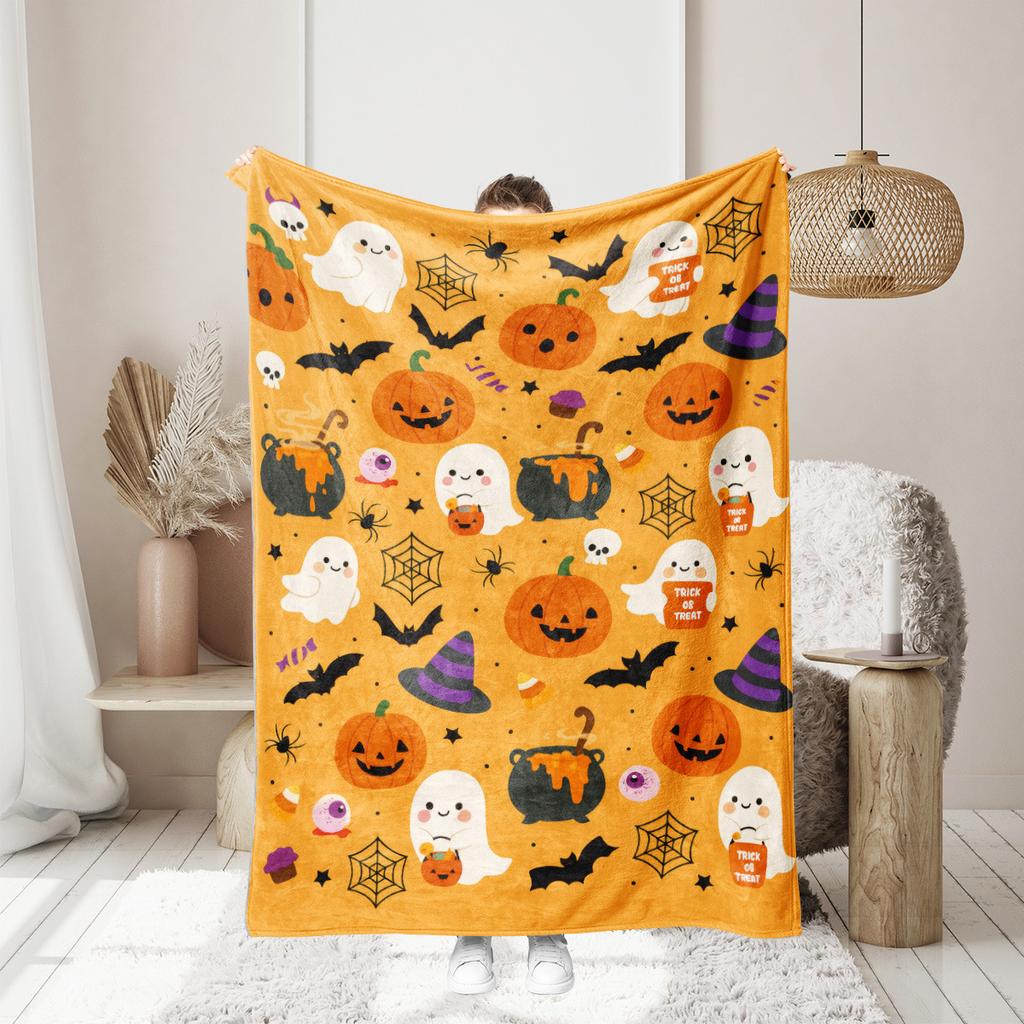Halloween pumpkin monster bat Printed Blanket for Sofa Bed Travel Camping Living Room Office Conditioning Blanket