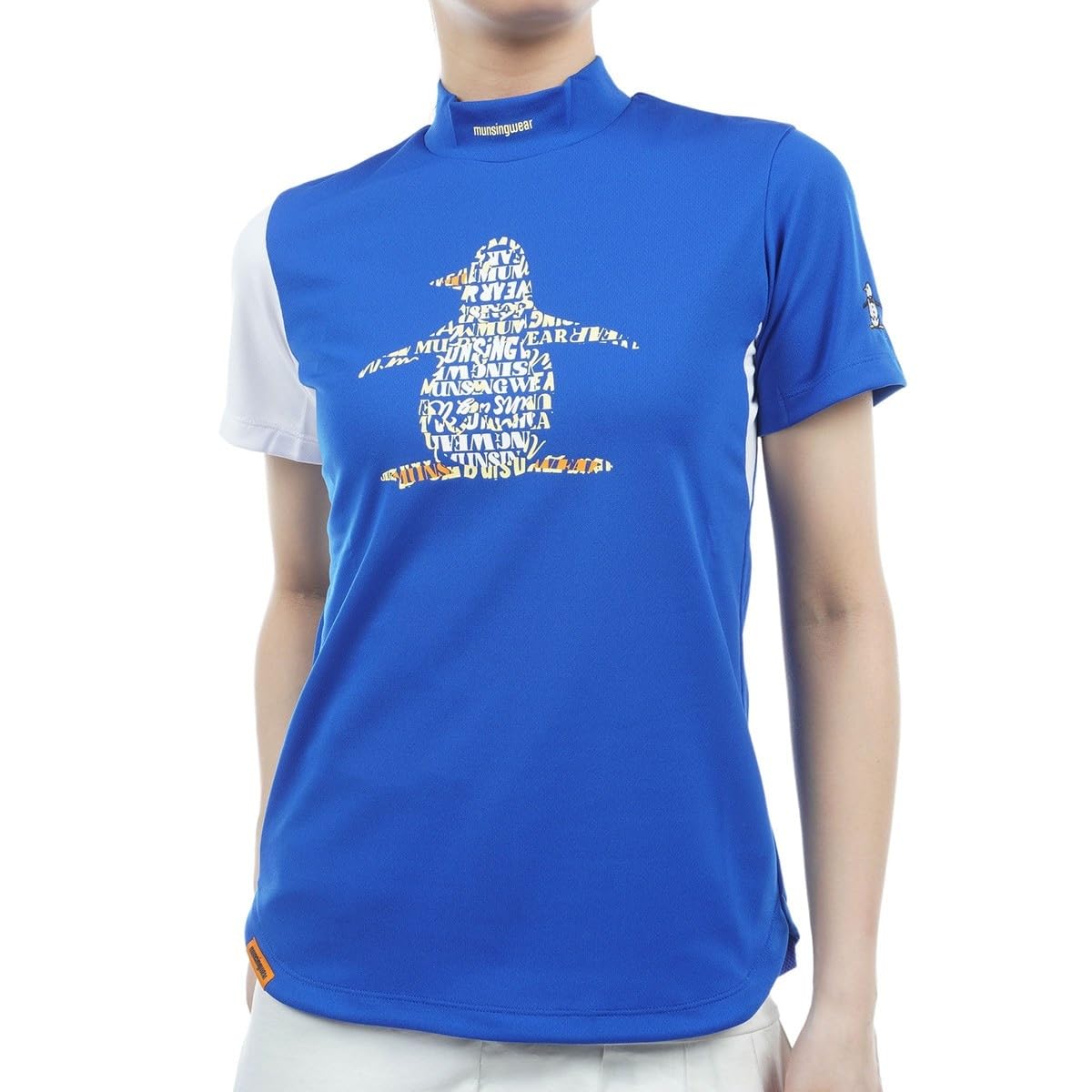 

shirt Penguin print mock neck golf MEWXJA04 BL00 [Munsingwear] Short-sleeved [ENVOY] fast-drying sweat-wicking Women s (Blue)