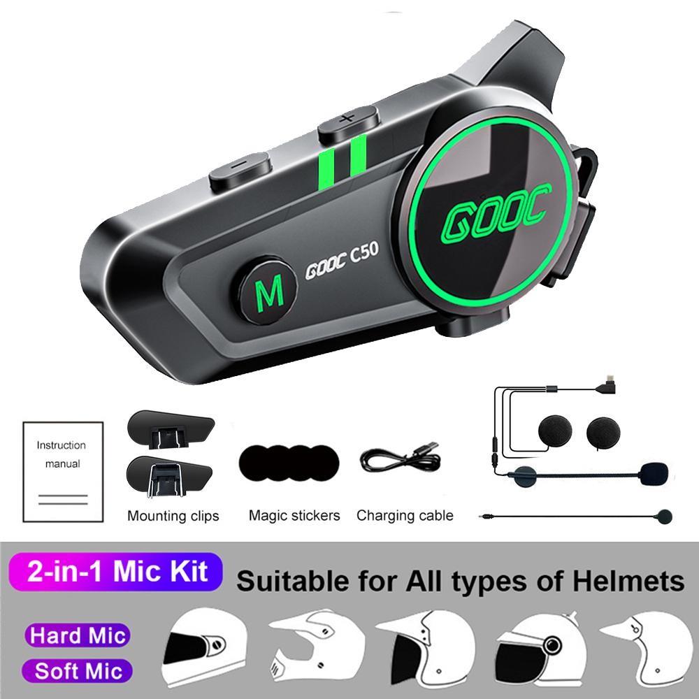1/2 Pcs 50 Rider Intercom 300M Bluetooth Motorcycle Helmet Headset Waterproof Universal Pairing Wireless Mesh Net Work Intercom